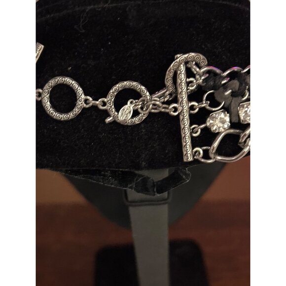 Chunky Silver Chain Necklace With Rhinestone & Black Suede Detailing - Picture 8 of 8